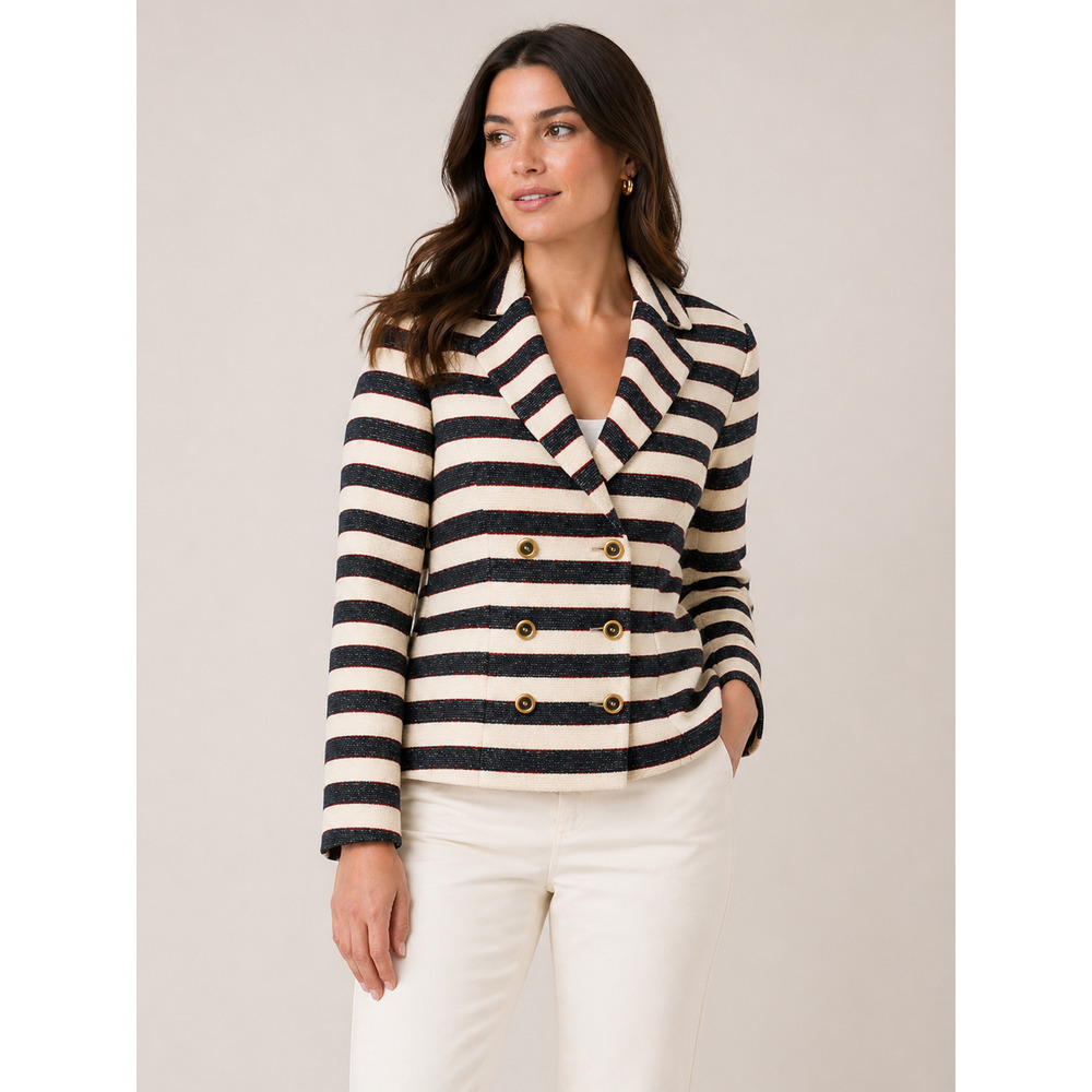 CAbi 5094 Nautical Striped Cruise Jacket Size 6 Double Breasted Blazer